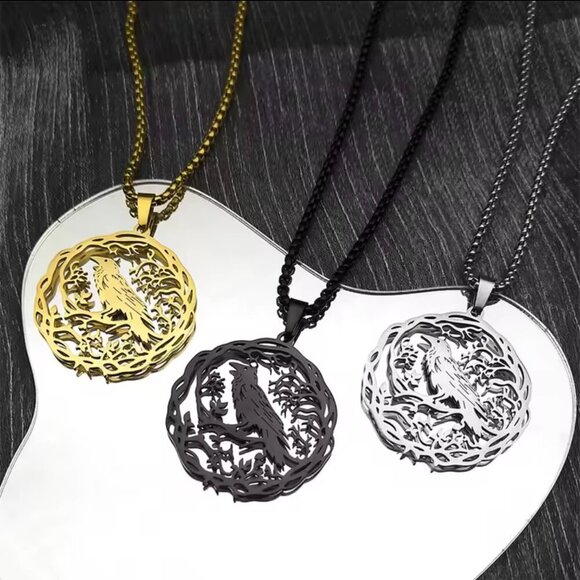 Silver Tone Gothic Raven Pendant Necklace - Stainless Steel Ball Chain #1530 - Picture 6 of 7